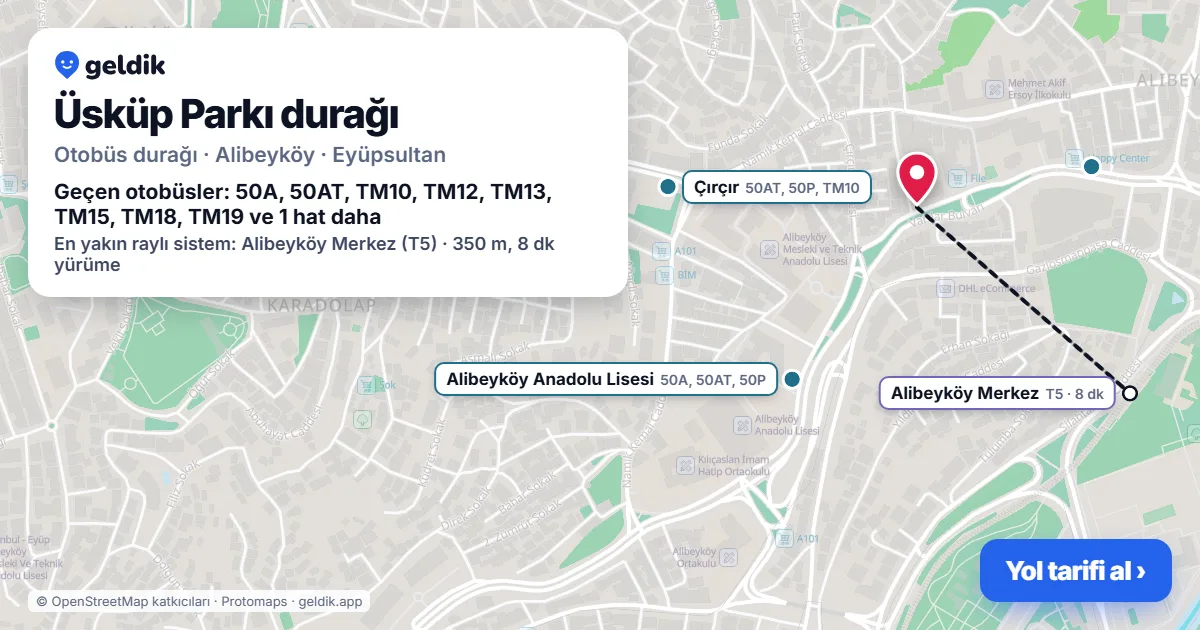 Üsküp Parkı otobüs durağı haritada: konumu ve yakındaki duraklar