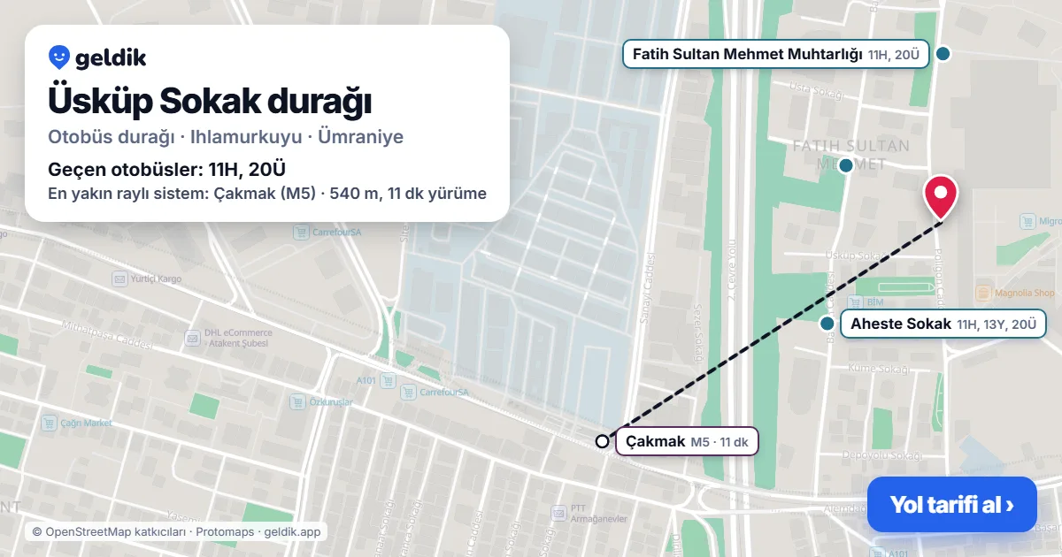 Üsküp Sokak otobüs durağı haritada: konumu ve yakındaki duraklar