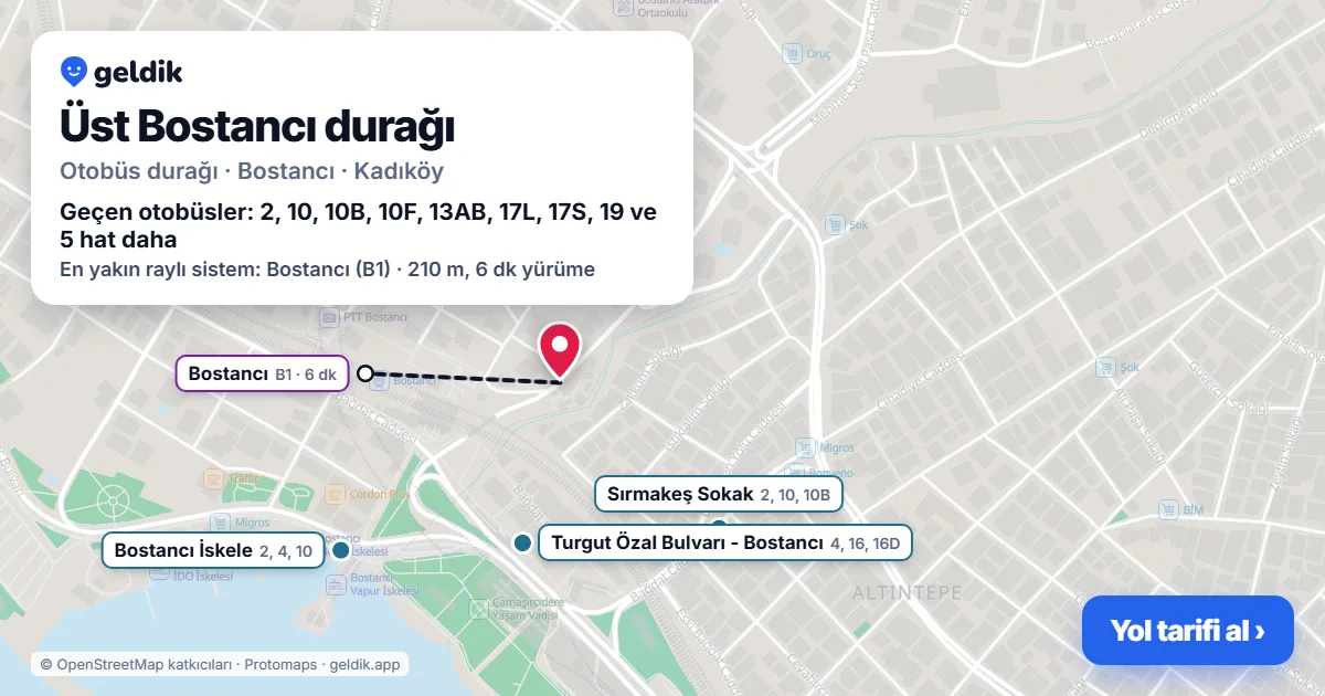 Üst Bostancı otobüs durağı haritada: konumu ve yakındaki duraklar