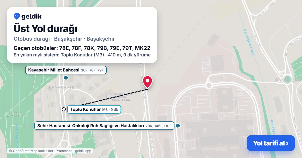 Üst Yol otobüs durağı haritada: konumu ve yakındaki duraklar
