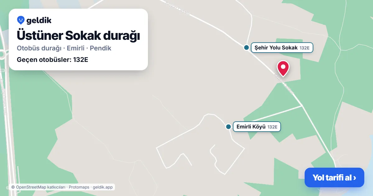 Üstüner Sokak otobüs durağı haritada: konumu ve yakındaki duraklar