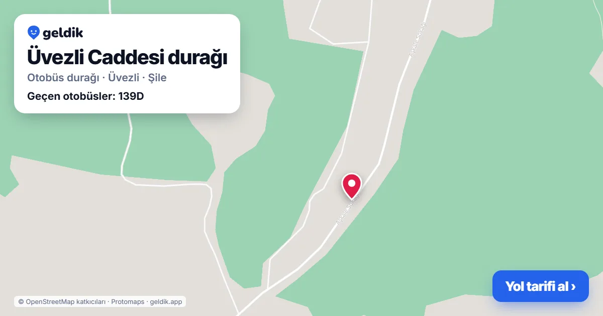 Üvezli Caddesi otobüs durağı haritada: konumu ve yakındaki duraklar