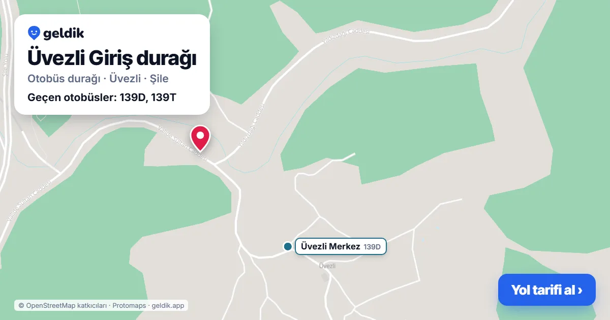 Üvezli Giriş otobüs durağı haritada: konumu ve yakındaki duraklar