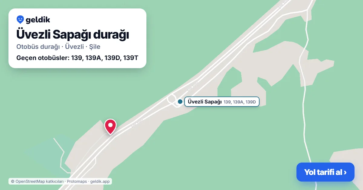 Üvezli Sapağı otobüs durağı haritada: konumu ve yakındaki duraklar