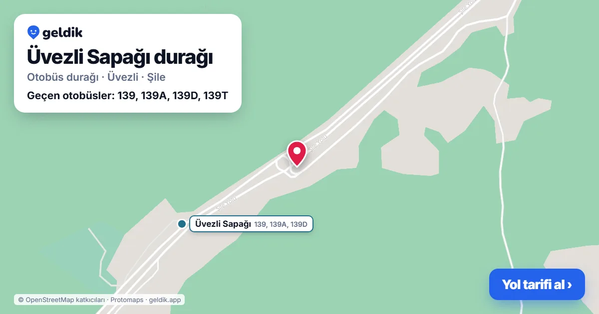 Üvezli Sapağı otobüs durağı haritada: konumu ve yakındaki duraklar