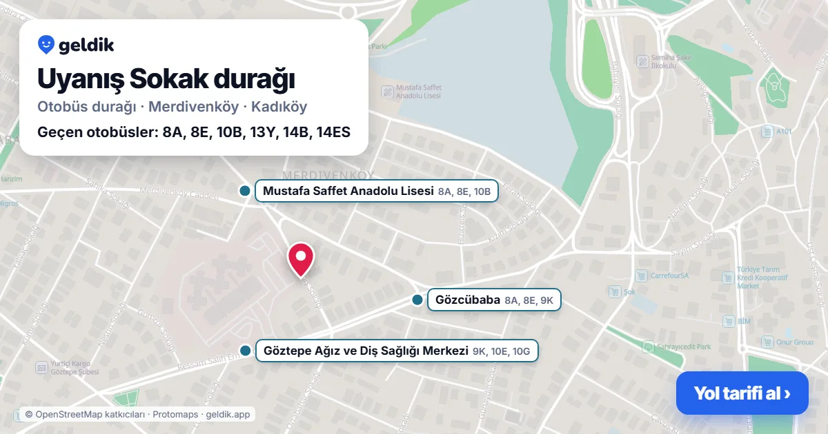 Uyanış Sokak otobüs durağı haritada: konumu ve yakındaki duraklar