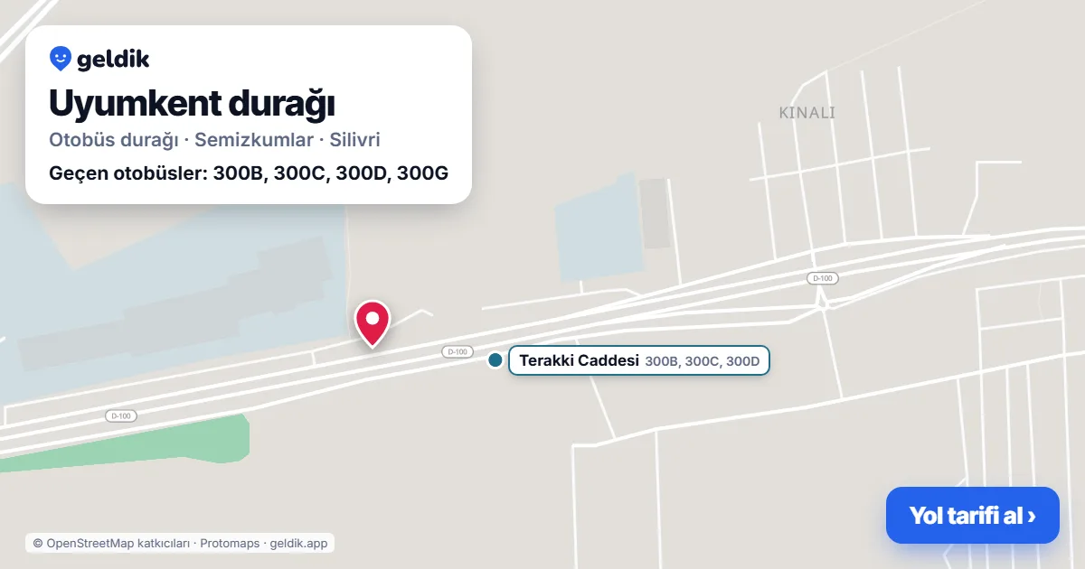 Uyumkent otobüs durağı haritada: konumu ve yakındaki duraklar