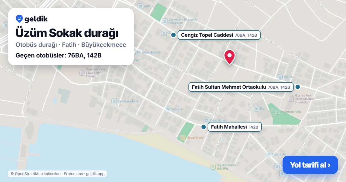 Üzüm Sokak otobüs durağı haritada: konumu ve yakındaki duraklar