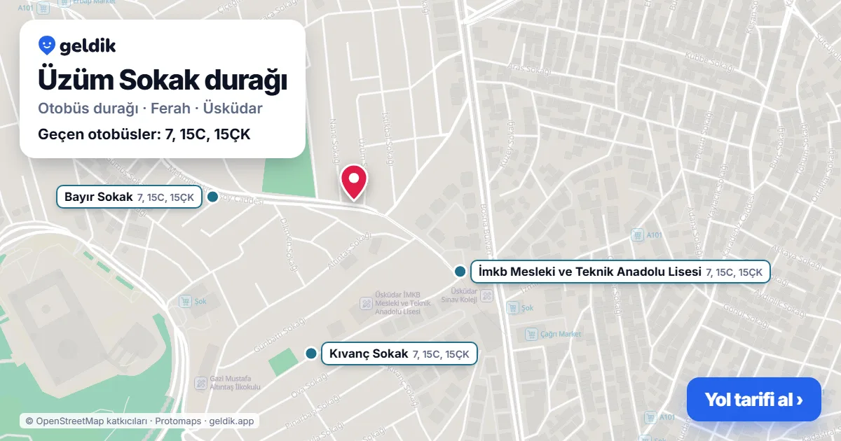 Üzüm Sokak otobüs durağı haritada: konumu ve yakındaki duraklar
