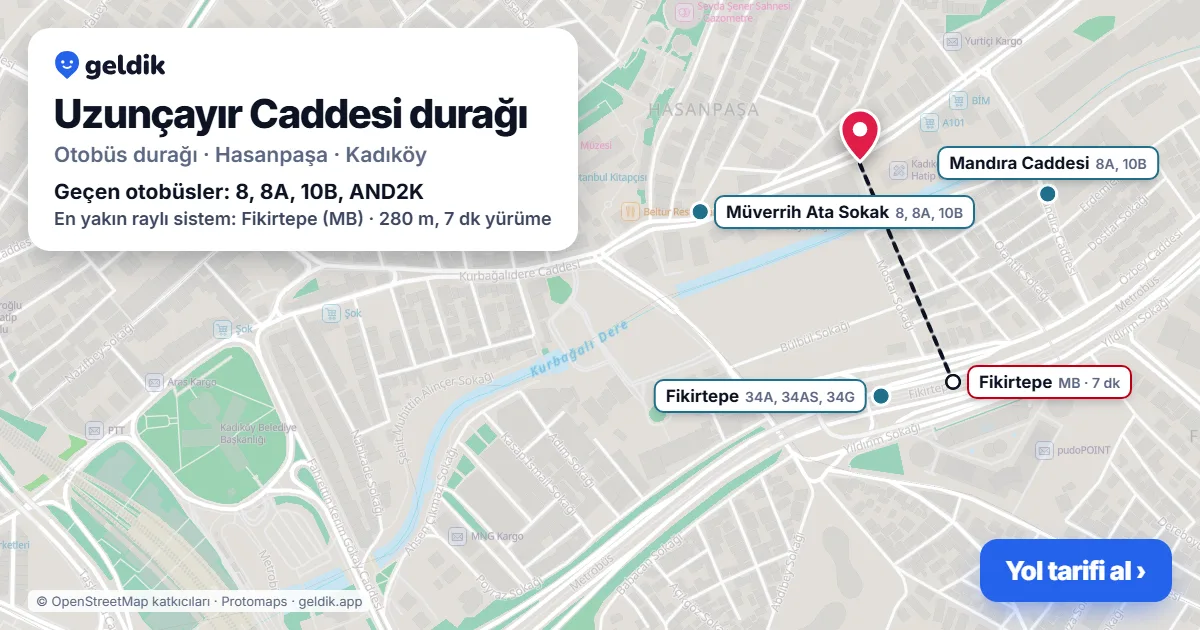 Uzunçayır Caddesi otobüs durağı haritada: konumu ve yakındaki duraklar