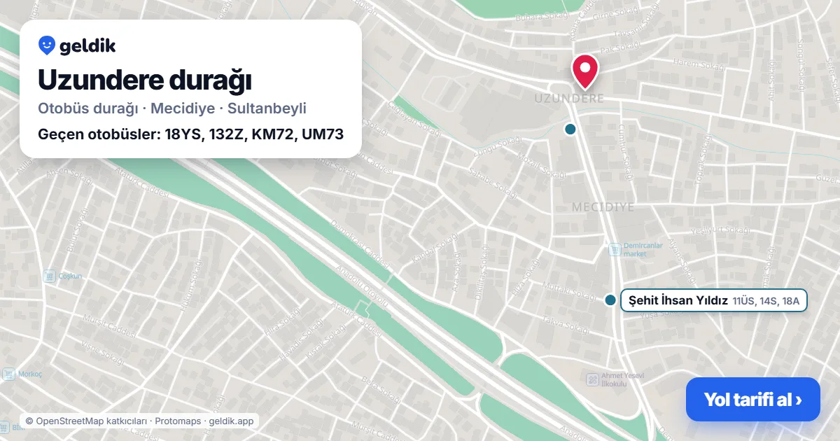 Uzundere otobüs durağı haritada: konumu ve yakındaki duraklar