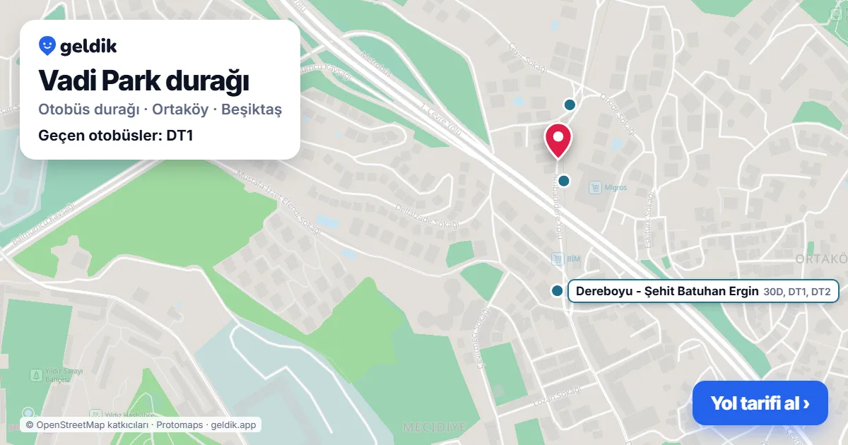 Vadi Park otobüs durağı haritada: konumu ve yakındaki duraklar