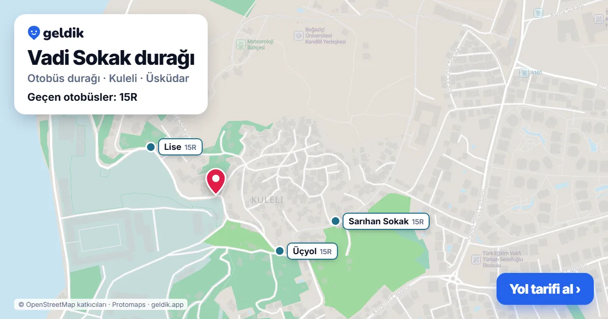 Vadi Sokak otobüs durağı haritada: konumu ve yakındaki duraklar