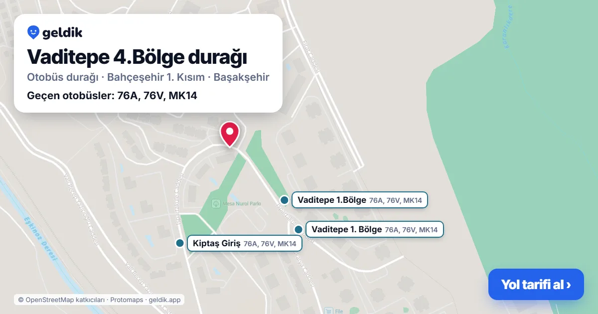 Vaditepe 4.Bölge otobüs durağı haritada: konumu ve yakındaki duraklar