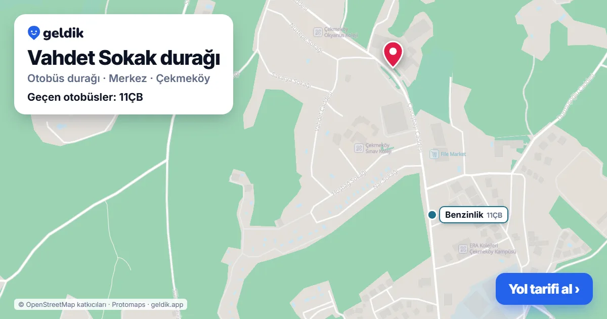 Vahdet Sokak otobüs durağı haritada: konumu ve yakındaki duraklar