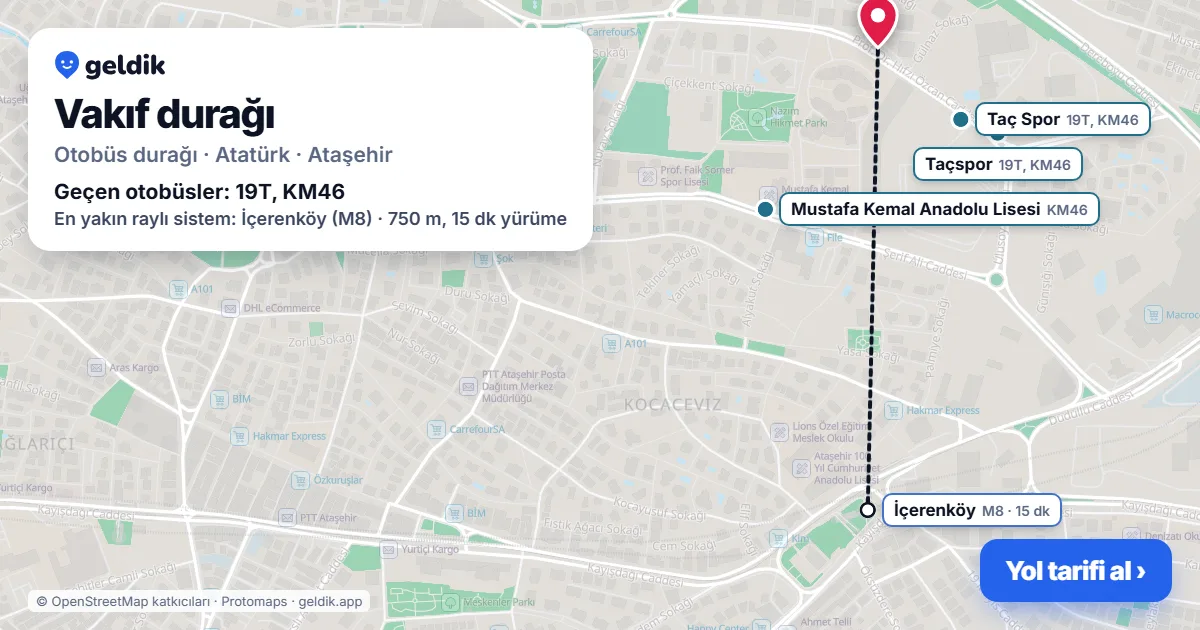 Vakıf otobüs durağı haritada: konumu ve yakındaki duraklar