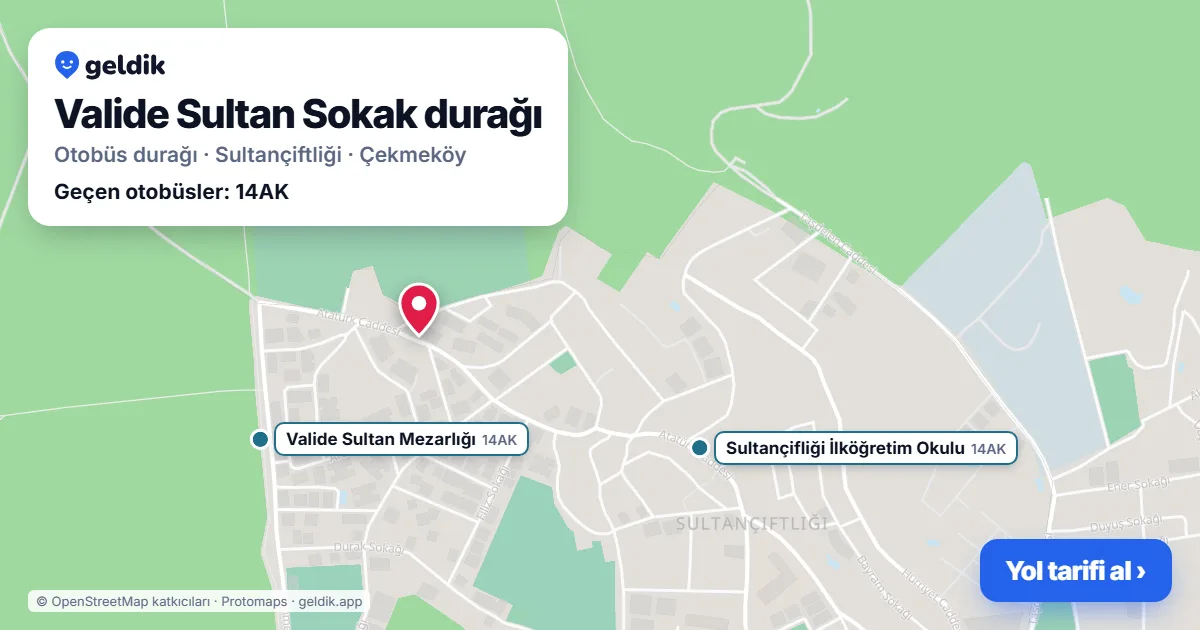 Valide Sultan Sokak otobüs durağı haritada: konumu ve yakındaki duraklar