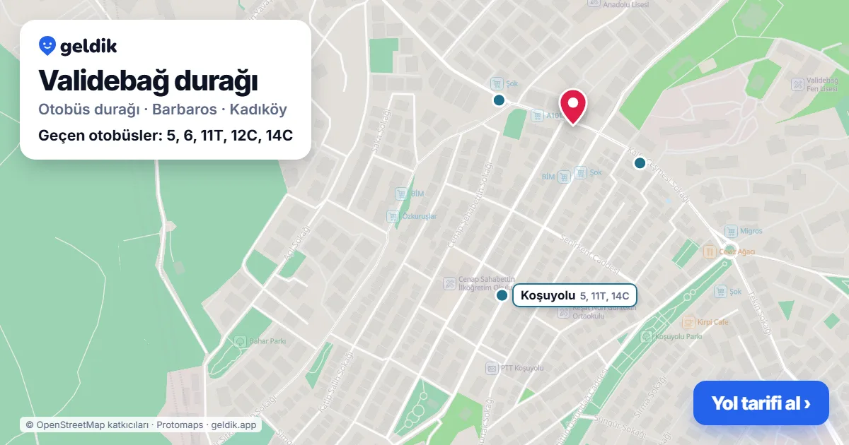 Validebağ otobüs durağı haritada: konumu ve yakındaki duraklar