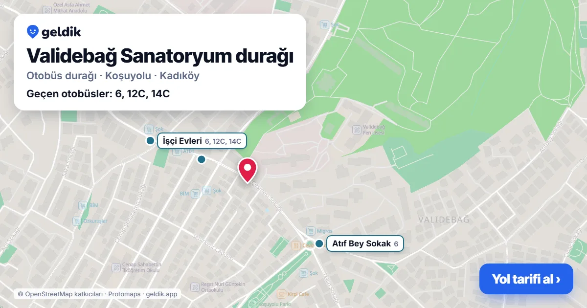 Validebağ Sanatoryum otobüs durağı haritada: konumu ve yakındaki duraklar
