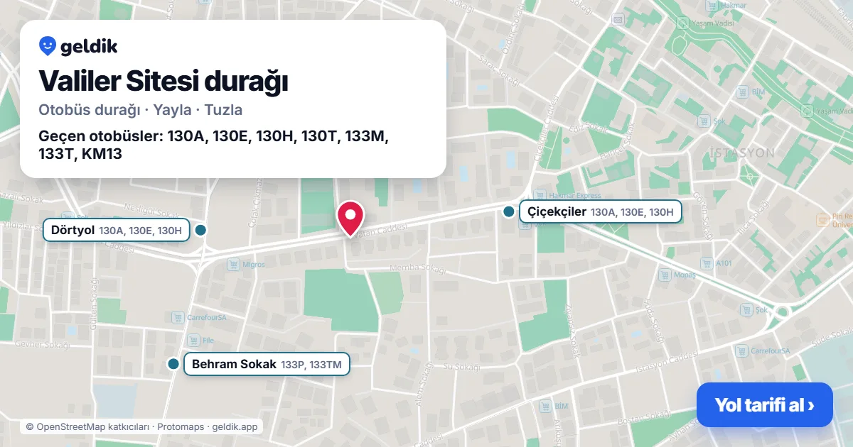 Valiler Sitesi otobüs durağı haritada: konumu ve yakındaki duraklar