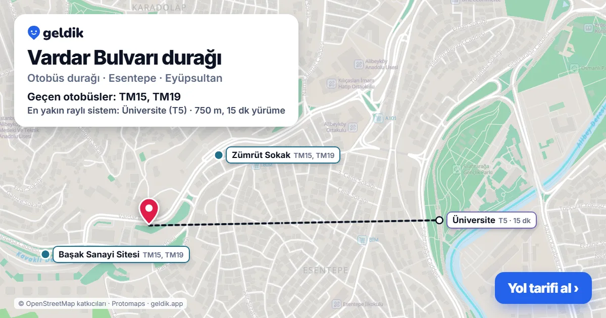 Vardar Bulvarı otobüs durağı haritada: konumu ve yakındaki duraklar