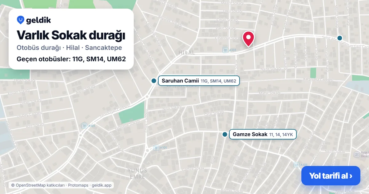Varlık Sokak otobüs durağı haritada: konumu ve yakındaki duraklar