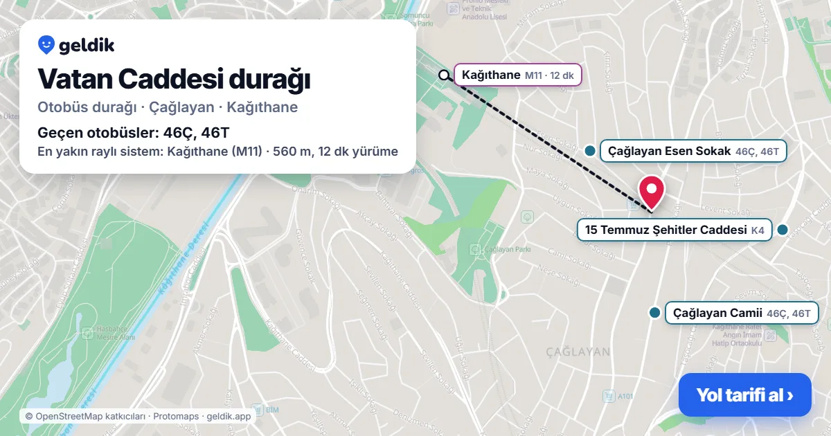Vatan Caddesi otobüs durağı haritada: konumu ve yakındaki duraklar