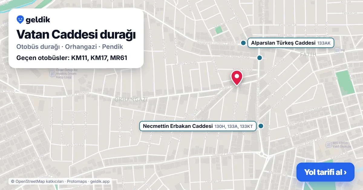 Vatan Caddesi otobüs durağı haritada: konumu ve yakındaki duraklar