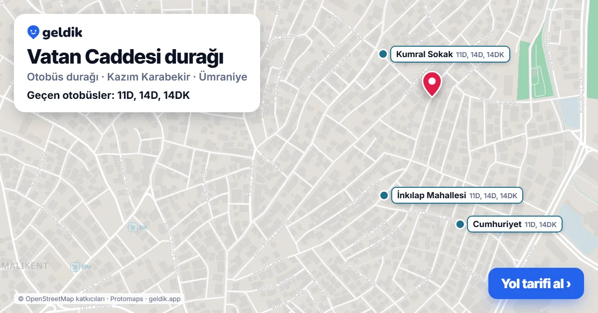 Vatan Caddesi otobüs durağı haritada: konumu ve yakındaki duraklar