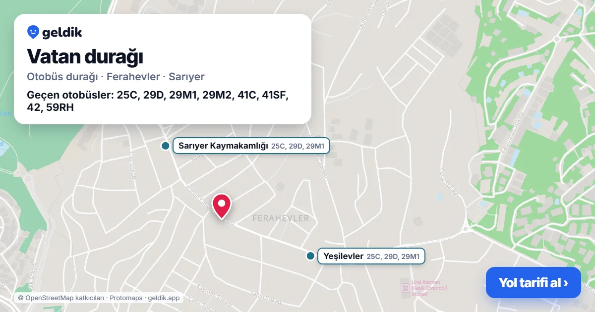 Vatan otobüs durağı haritada: konumu ve yakındaki duraklar