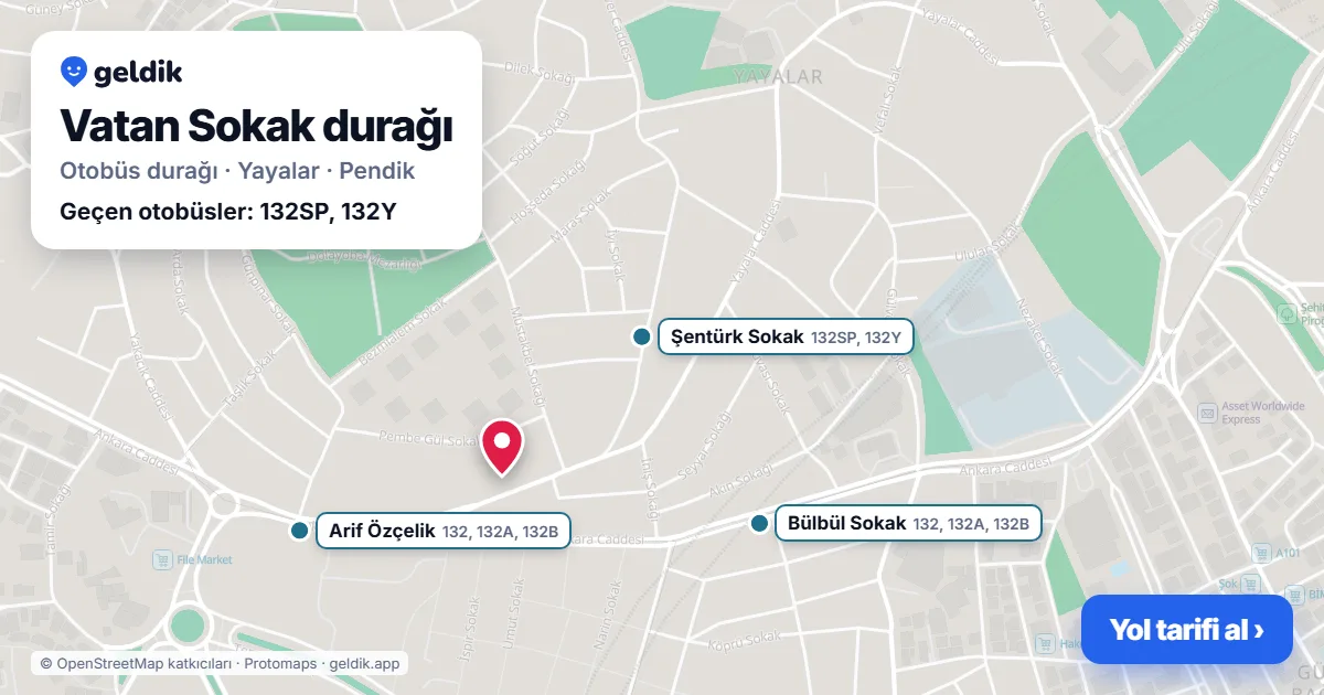 Vatan Sokak otobüs durağı haritada: konumu ve yakındaki duraklar