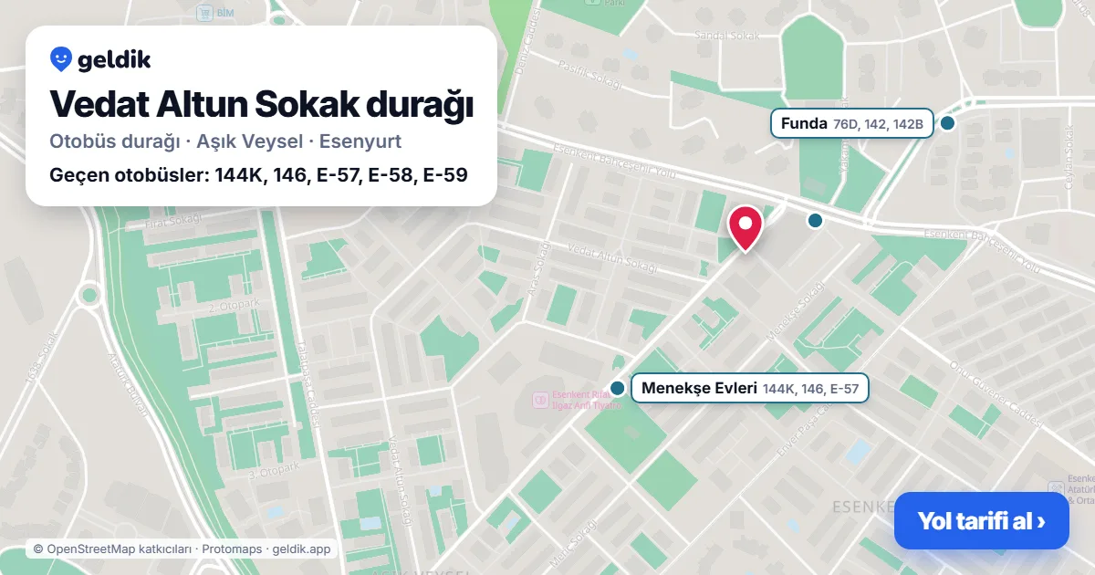 Vedat Altun Sokak otobüs durağı haritada: konumu ve yakındaki duraklar