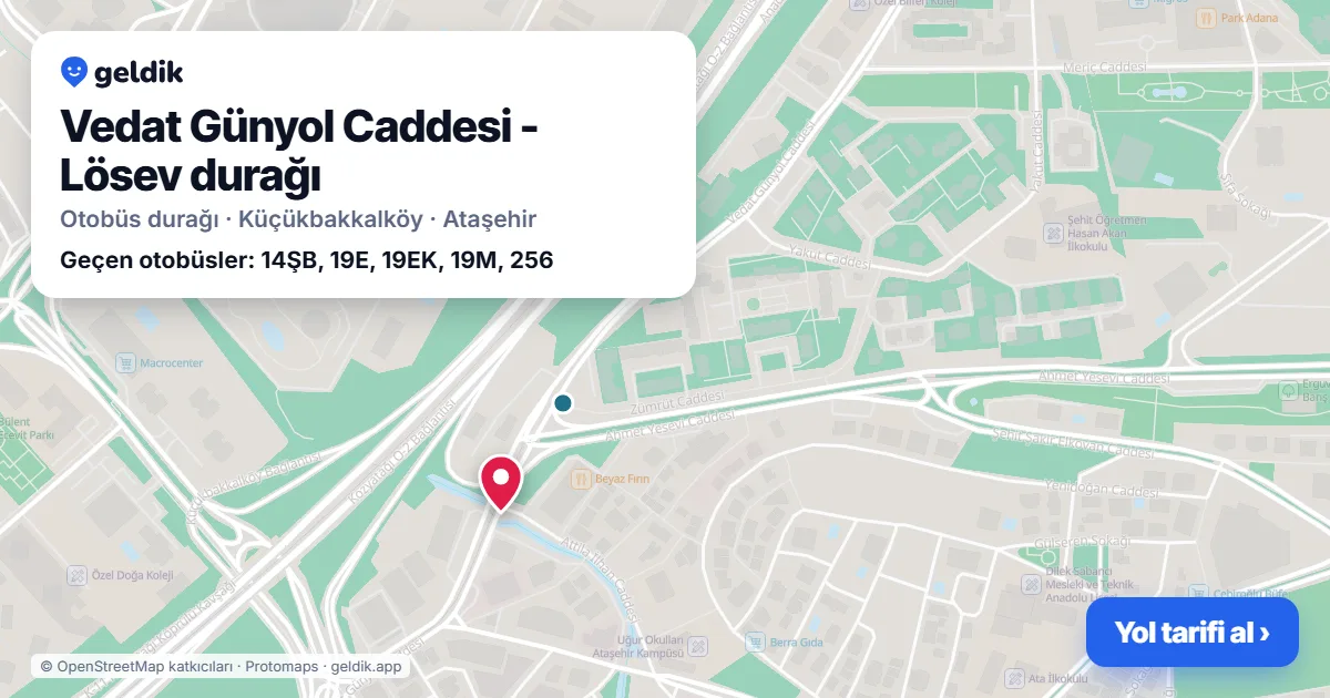 Vedat Günyol Caddesi - Lösev otobüs durağı haritada: konumu ve yakındaki duraklar
