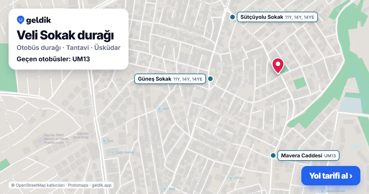 Veli Sokak otobüs durağı haritada: konumu ve yakındaki duraklar