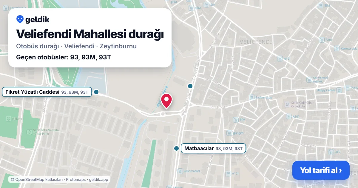 Veliefendi Mahallesi otobüs durağı haritada: konumu ve yakındaki duraklar