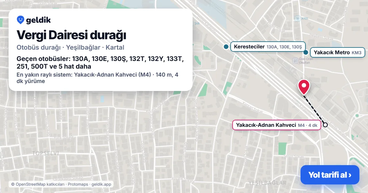 Vergi Dairesi otobüs durağı haritada: konumu ve yakındaki duraklar
