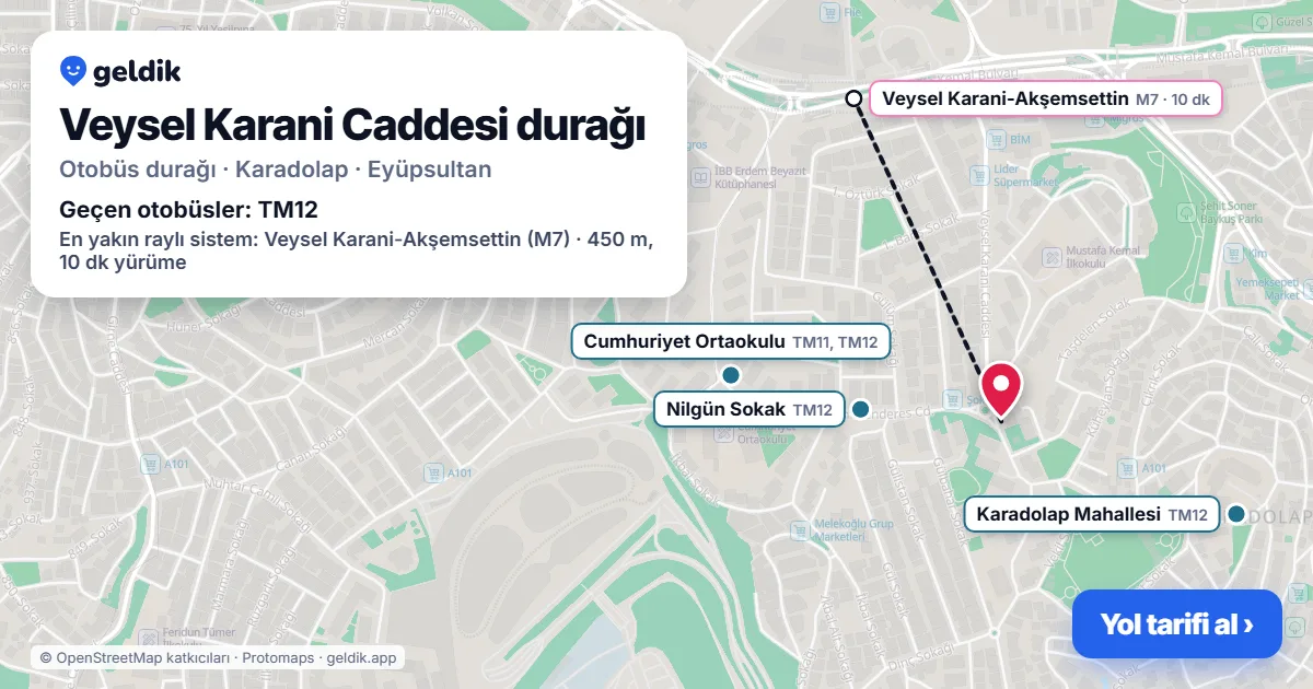 Veysel Karani Caddesi otobüs durağı haritada: konumu ve yakındaki duraklar