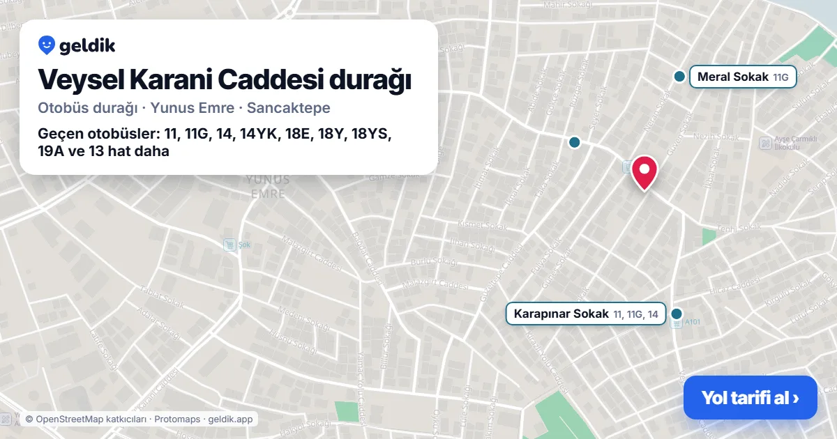 Veysel Karani Caddesi otobüs durağı haritada: konumu ve yakındaki duraklar