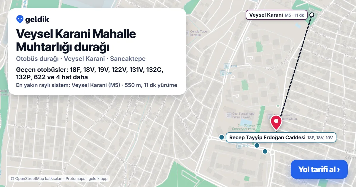 Veysel Karani Mahalle Muhtarlığı otobüs durağı haritada: konumu ve yakındaki duraklar