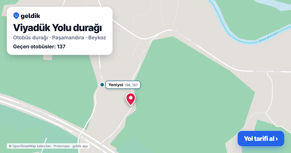 Viyadük Yolu otobüs durağı haritada: konumu ve yakındaki duraklar