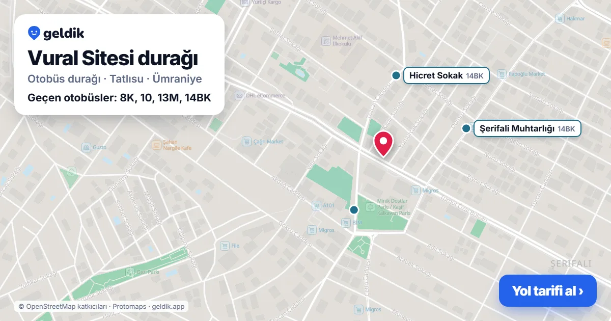 Vural Sitesi otobüs durağı haritada: konumu ve yakındaki duraklar