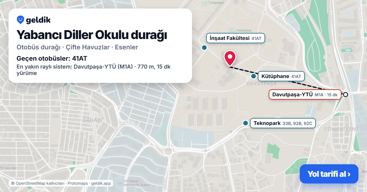 Yabancı Diller Okulu otobüs durağı haritada: konumu ve yakındaki duraklar