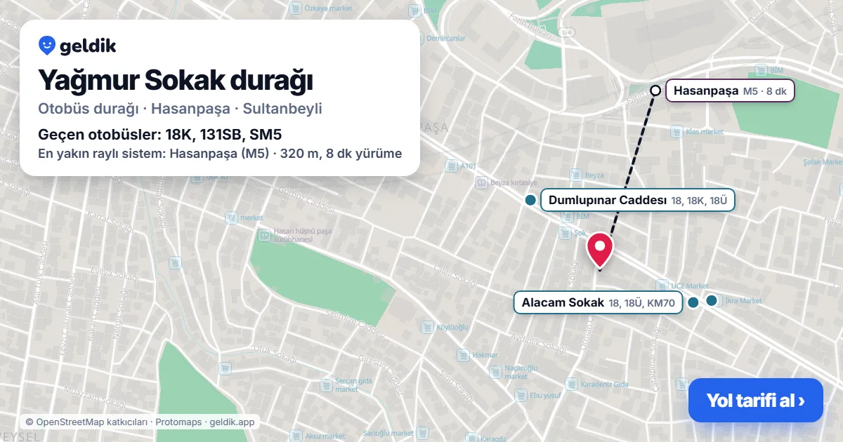 Yağmur Sokak otobüs durağı haritada: konumu ve yakındaki duraklar