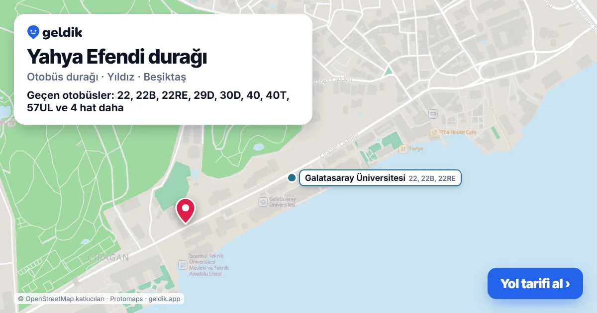 Yahya Efendi otobüs durağı haritada: konumu ve yakındaki duraklar