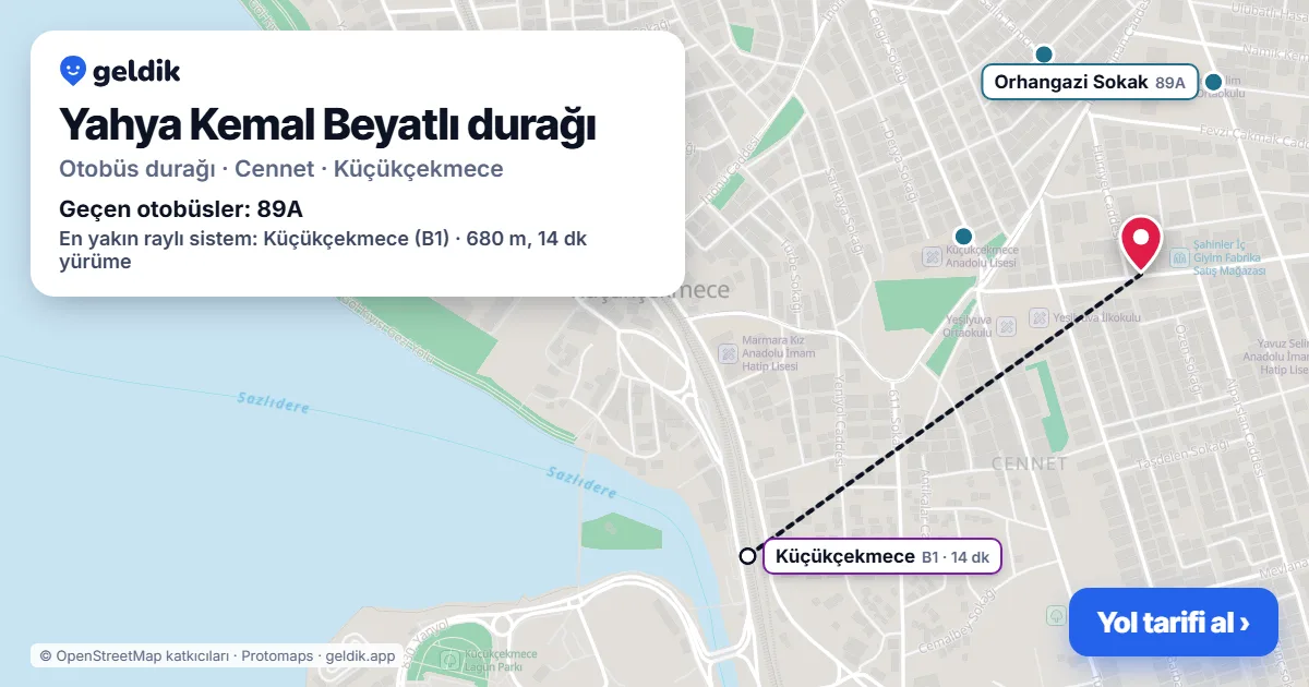 Yahya Kemal Beyatlı otobüs durağı haritada: konumu ve yakındaki duraklar