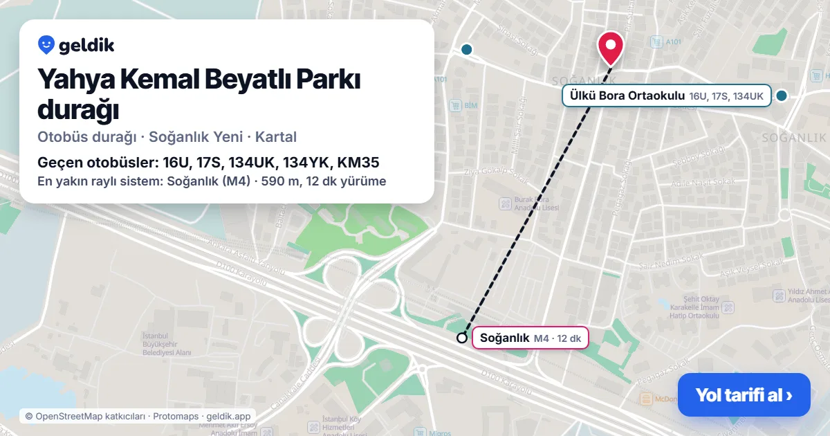 Yahya Kemal Beyatlı Parkı otobüs durağı haritada: konumu ve yakındaki duraklar