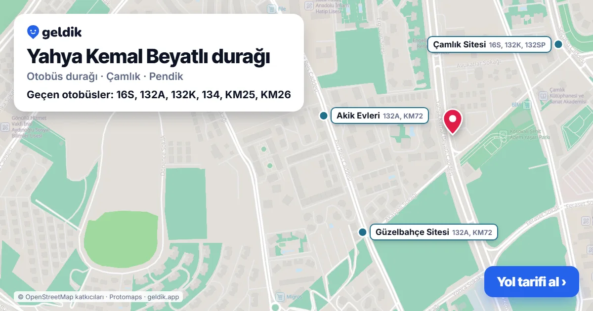 Yahya Kemal Beyatlı otobüs durağı haritada: konumu ve yakındaki duraklar