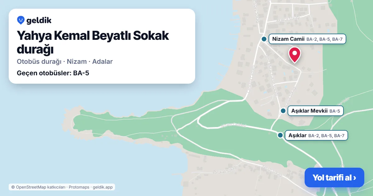 Yahya Kemal Beyatlı Sokak otobüs durağı haritada: konumu ve yakındaki duraklar