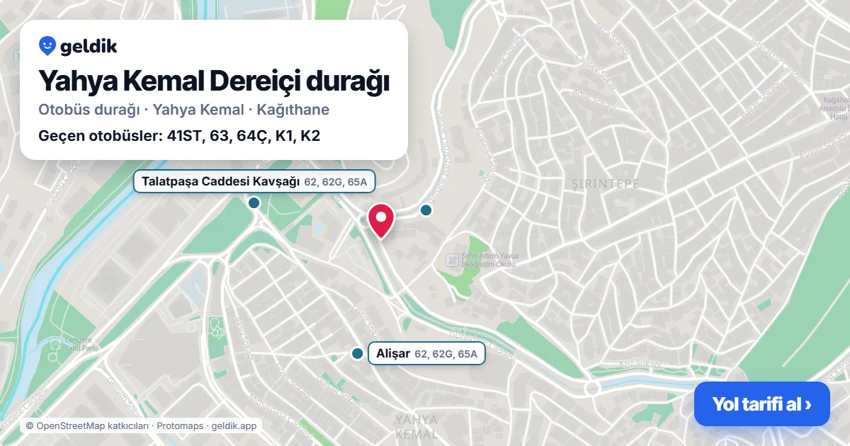 Yahya Kemal Dereiçi otobüs durağı haritada: konumu ve yakındaki duraklar