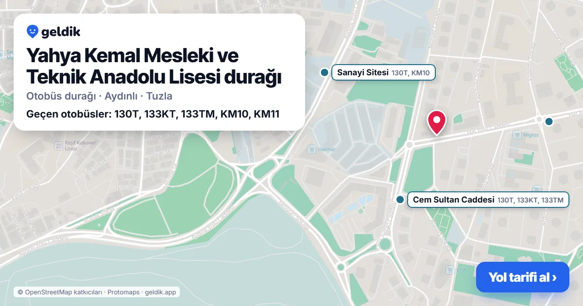 Yahya Kemal Mesleki ve Teknik Anadolu Lisesi otobüs durağı haritada: konumu ve yakındaki duraklar